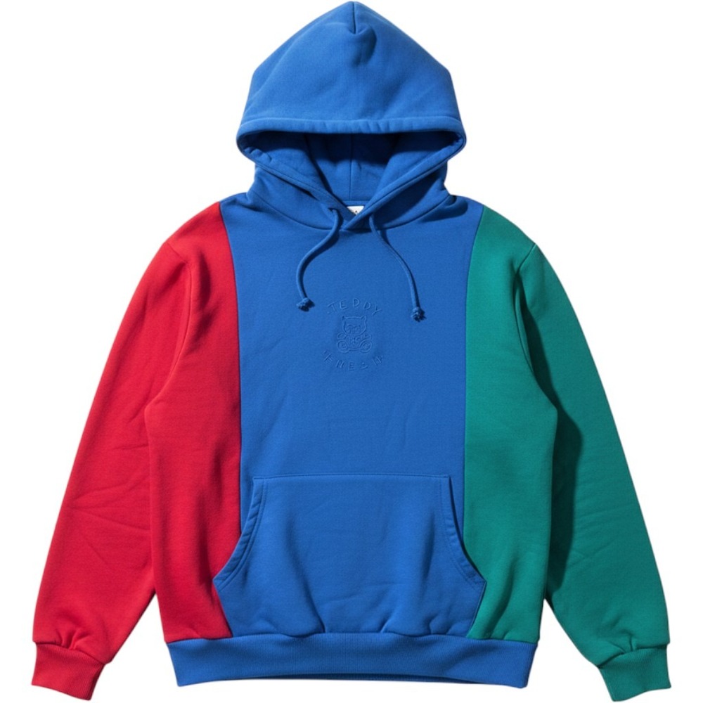 Teddy Fresh Hoodie Mens S Blue Colorblock Embroidered Logo Cotton Pullover